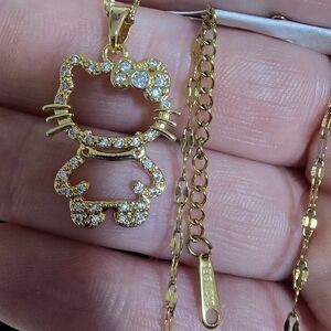 Sanrio Hello Kitty Gold Toned Stainless Steel Silhouette Lace Chain Necklace